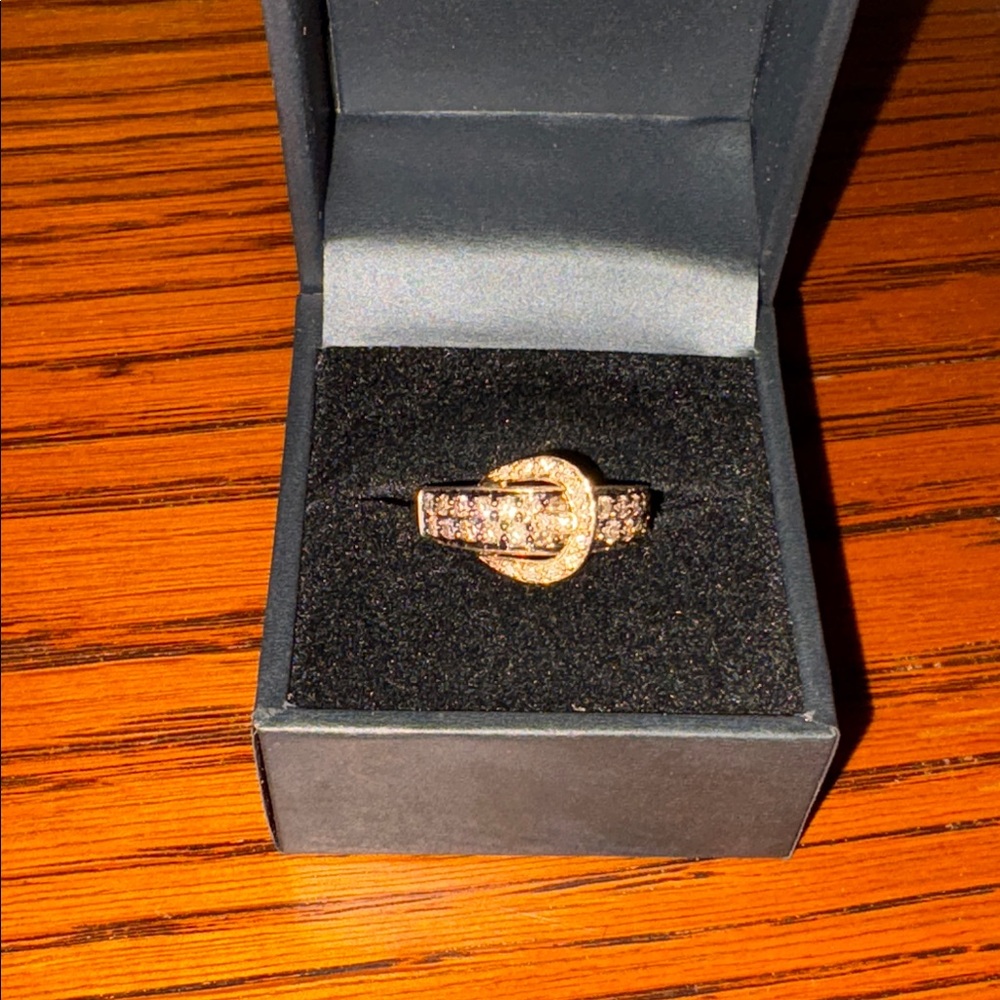 Levian 14k chocolate and white diamonds buckle ring.💍